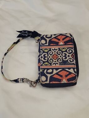 Vera Bradley Navy Orange Cream Patterned Wristlet